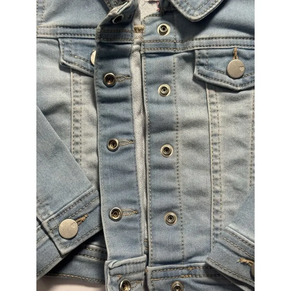The Children’s Place Girls Denim Jacket 18-24M Light Wash Snap Front Stretch